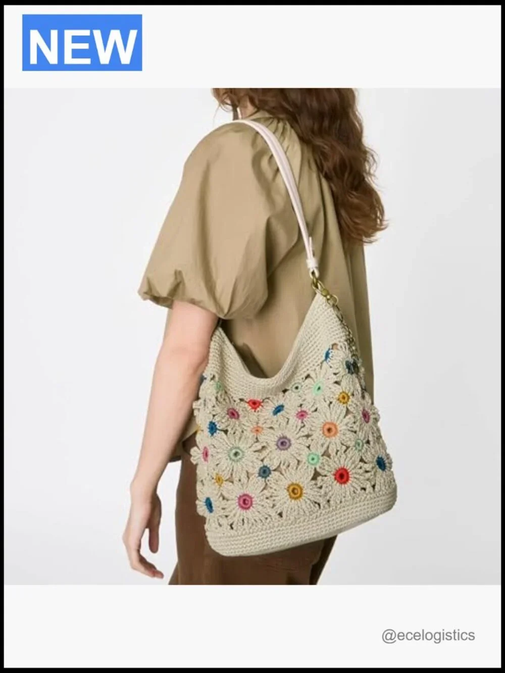 Large Hand Crochet Hobo Bag with Zipper Pocket